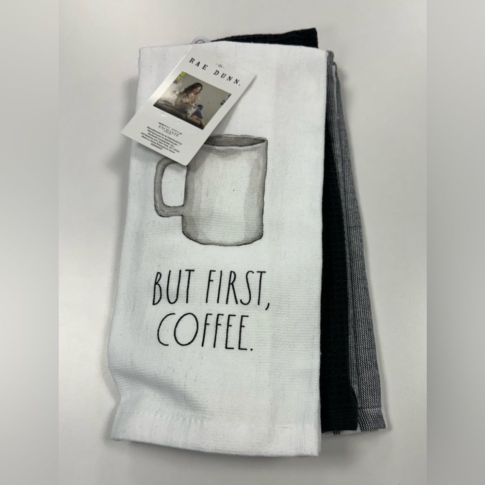 NWT Rae Dunn White, Grey, and Black Kitchen Towels Set